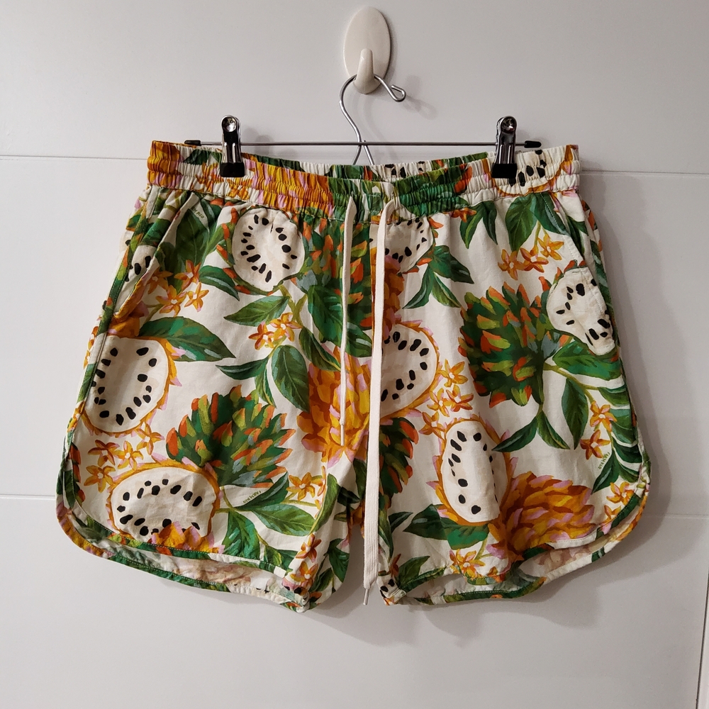 FARM Rio High Waist Linen Blend Fropical Print Shorts Size G